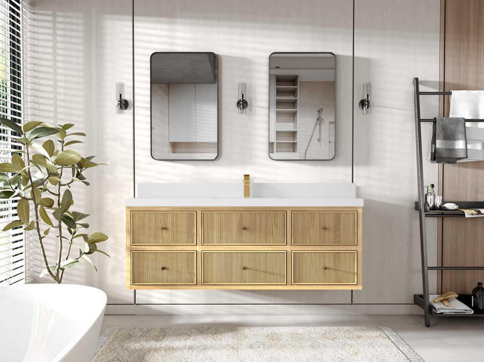 Sonoma Floating 60 Single Sink in Light Natural with 2" White Quartz