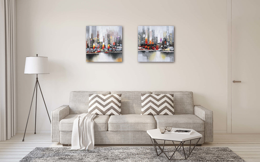 Hand Painted Abstract City View Wall Decor Artwork II