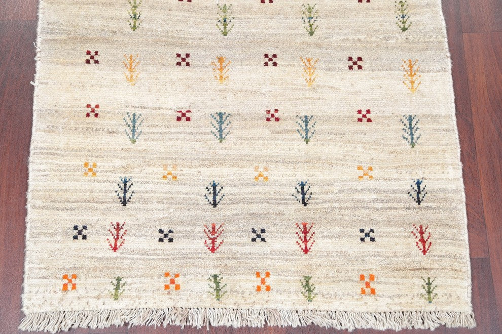 Consigned, Oriental Gabbeh Persian Style Area Rug Hand-Knotted, Beige, 4'9"X3'6"