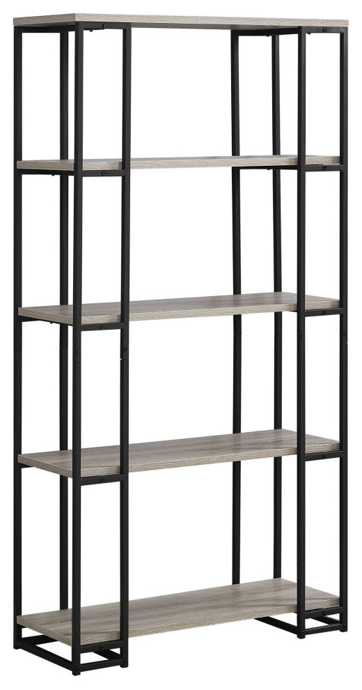 HomeRoots 12.5" x 32" x 62" Dark Taupe Black Mdf Metal Bookcase