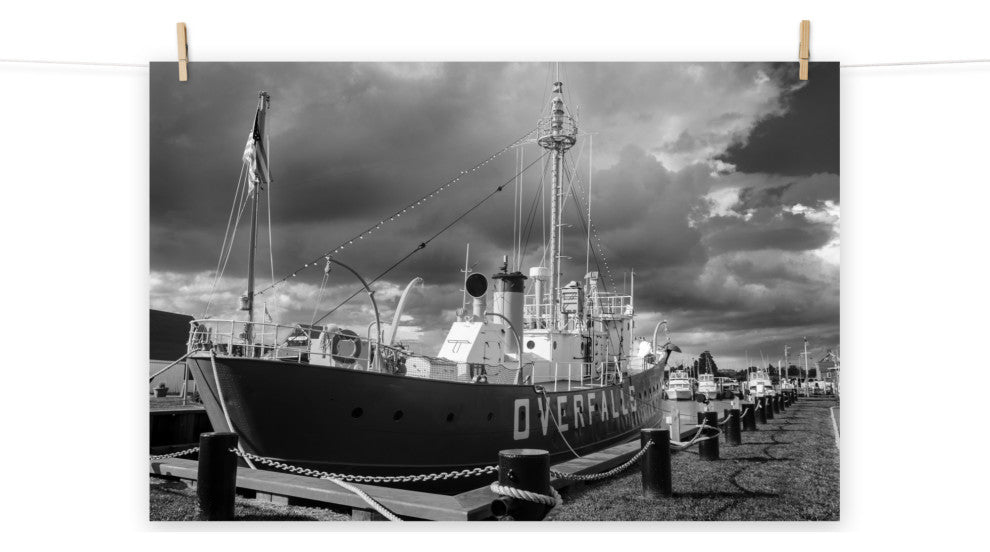 Overfalls Lightship Landscape Photo Black and White Unframed Wall Art Print, 24" X 36"
