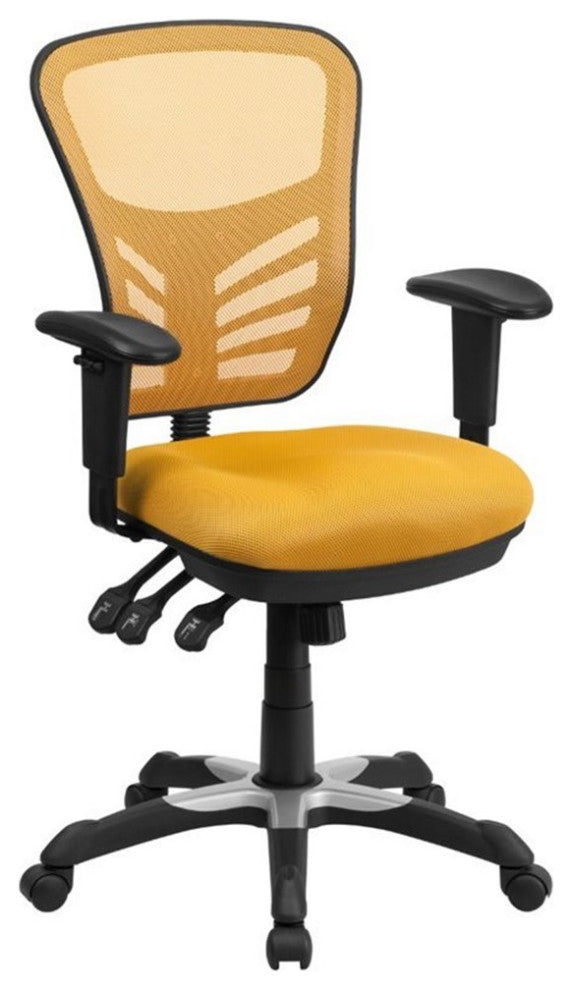 Pemberly Row Contemporary Mid Back Mesh Swivel Office Chair in Yellow