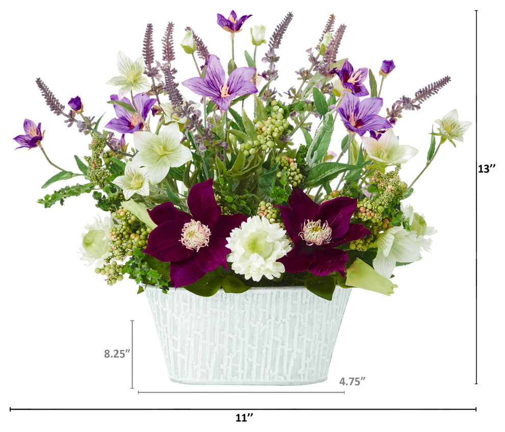 13" Mixed Flower Artificial Arrangement, Decorative Vase