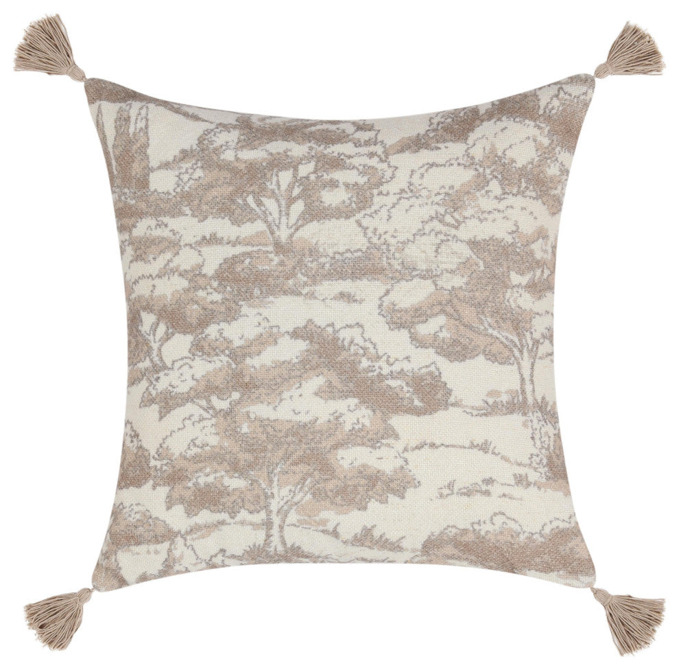 Stonework 22" Cotton Linen Blend Throw Pillow, Beige