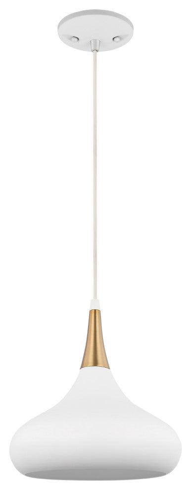 Phoenix 1-Light Small Pendant, Matte White With Burnished Brass