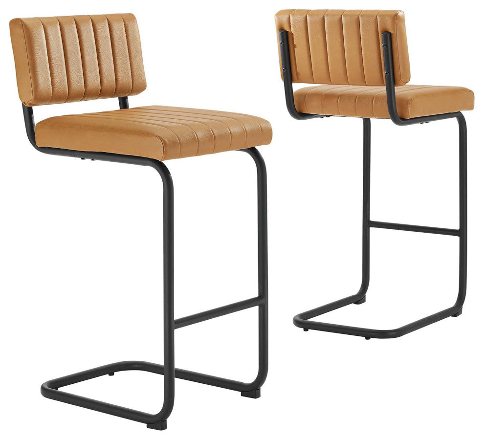 Parity Vegan Leather Counter Stools, Set of 2, Black Tan
