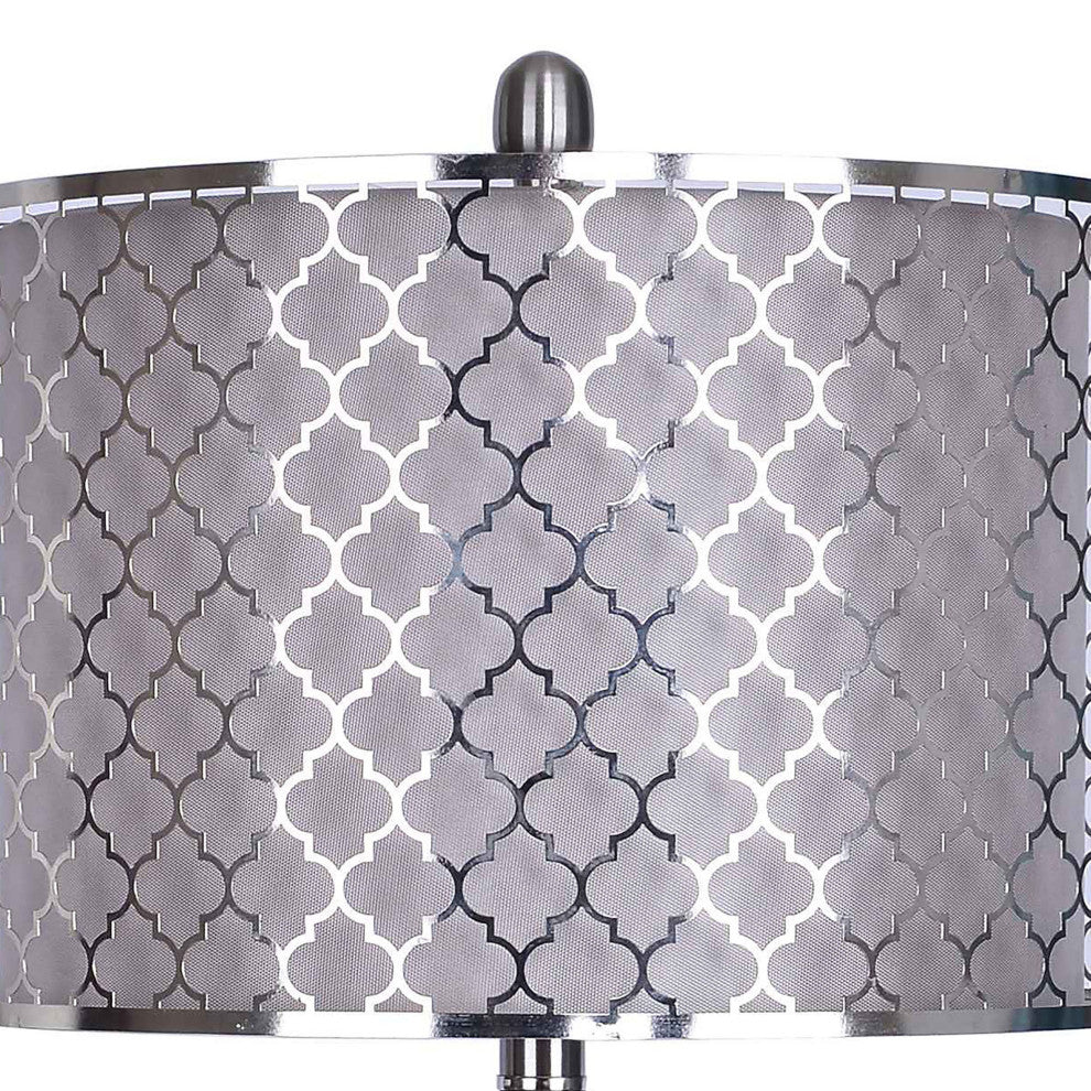 27" Brushed Nickel Table Lamp With Quatrefoil Brushed Nickel Shades, Set of 2