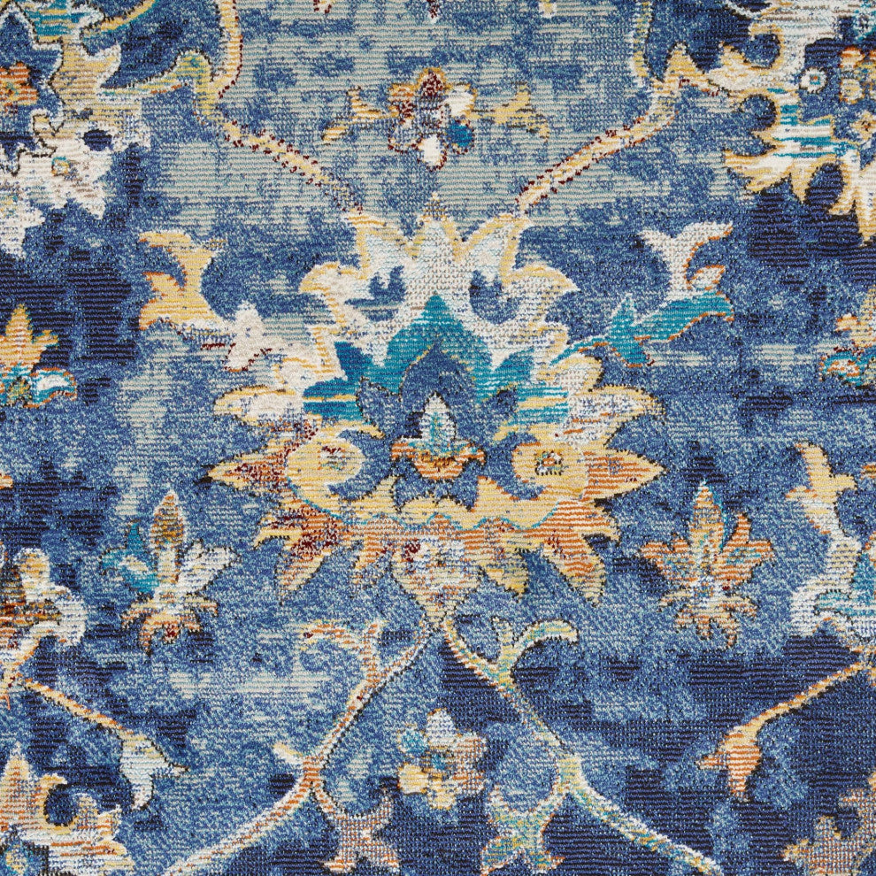4??x 6??Blue and Gold Jacobean Area Rug