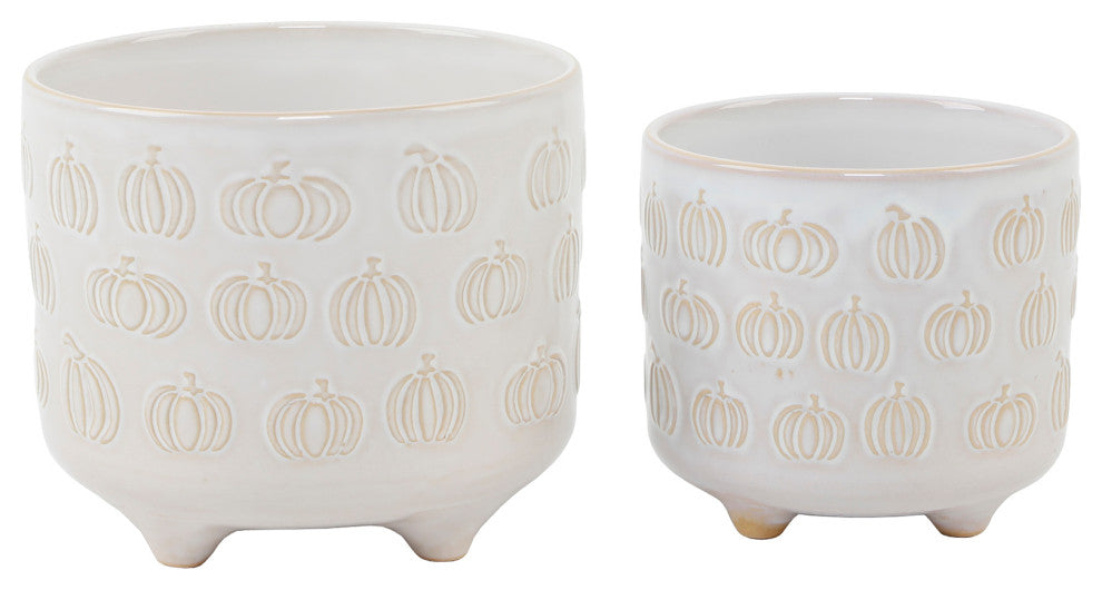 6" and 4.75" All Over Pumpkins Footed Ceramic,Set of 2