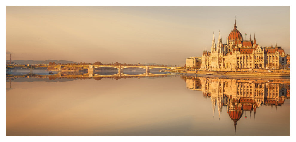 Hungarian Parliament Panorama, Large Cityscape Canvas Art Print, 60"x28"