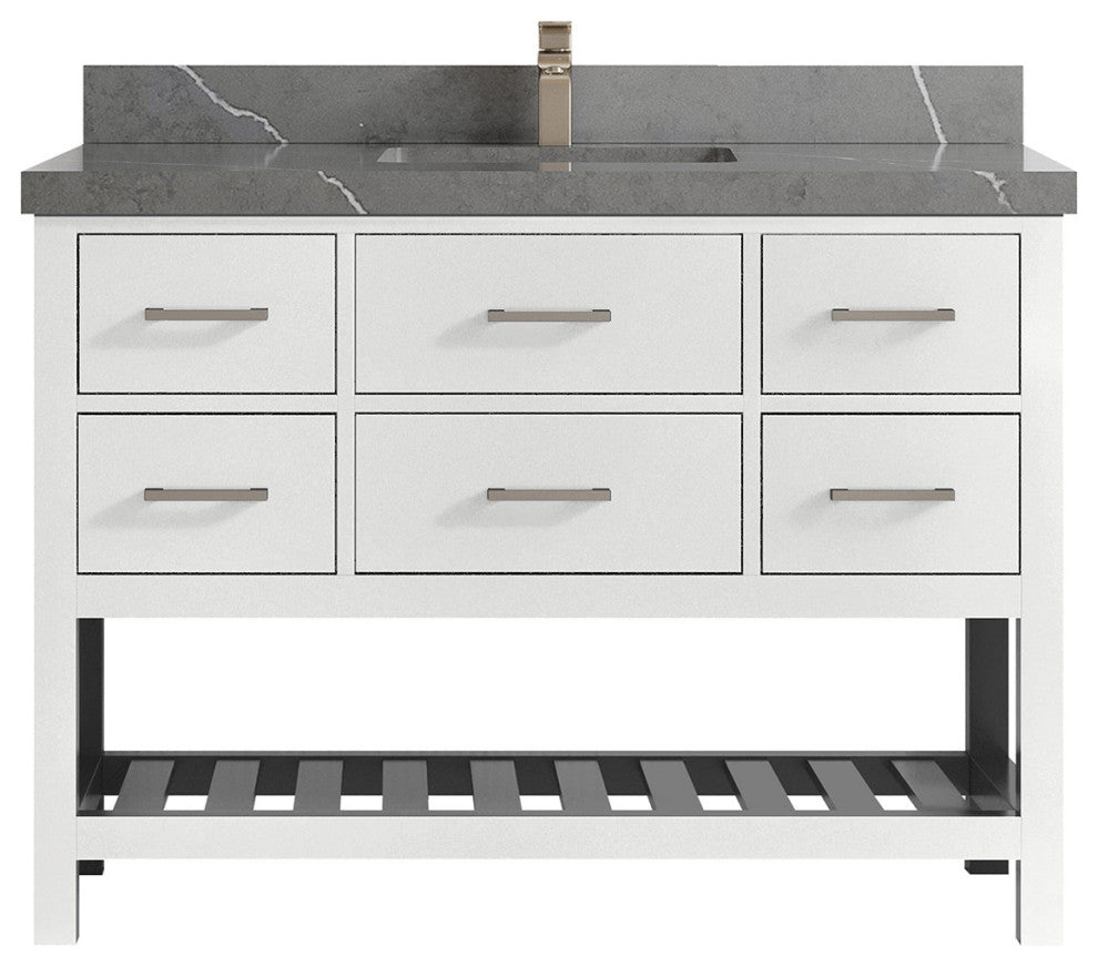 Parker 48 Single Sink Bath Vanity in White 2" Piatra Gray