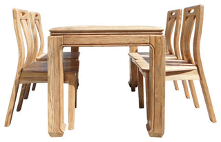 Oriental Light Wood Dining Table 4 Chairs Set Hcs1555