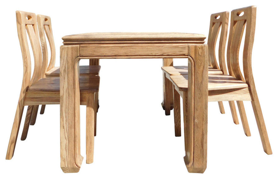 Oriental Light Wood Dining Table 4 Chairs Set Hcs1555