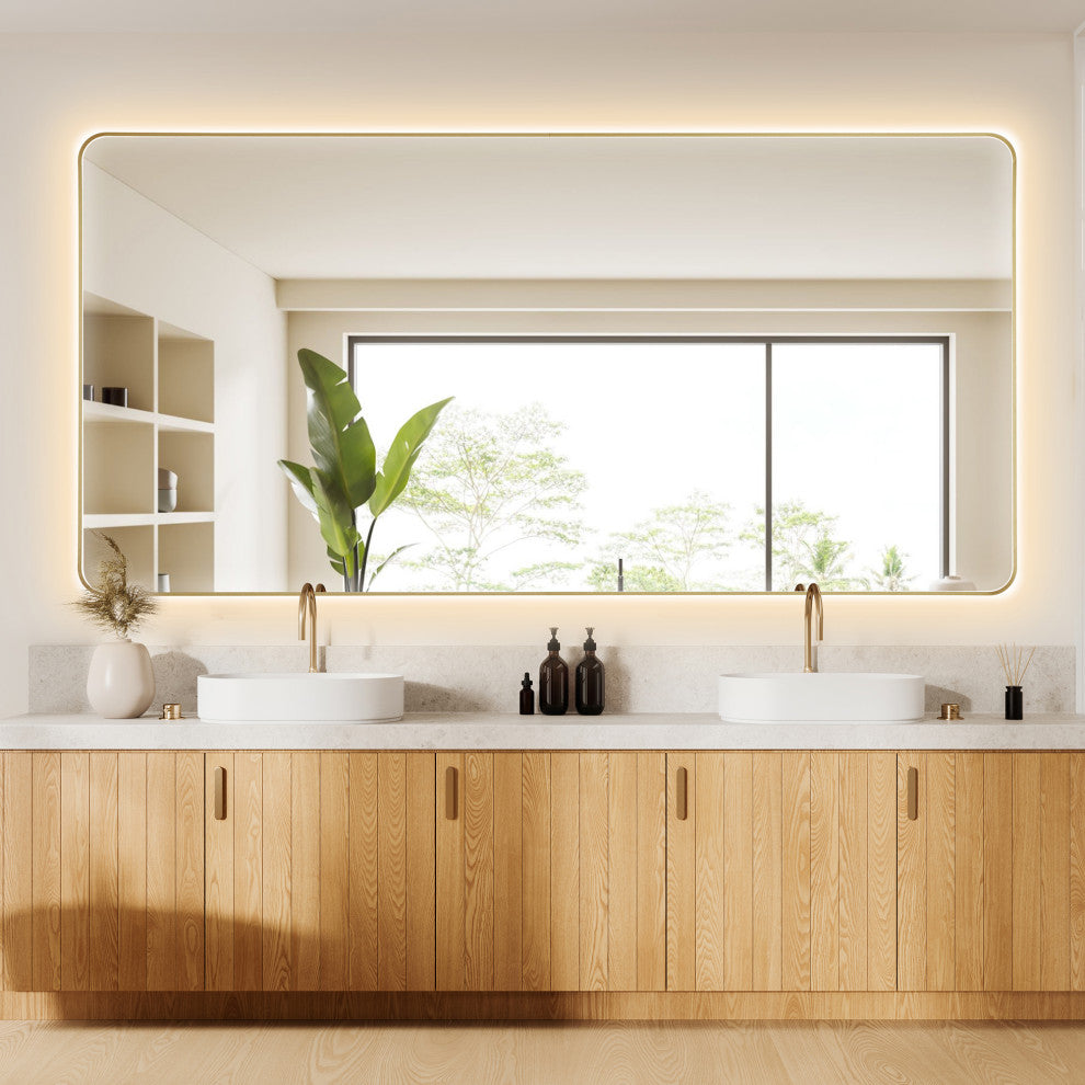 Dazzle Rectangular Bathroom/Vanity LED Lighted Wall Mirror, Brushed Gold, 84"