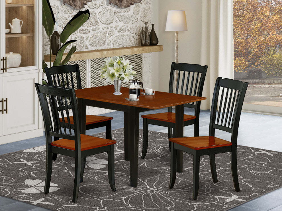 Kitchen Set 5 Pcs- 4 Chairs, Breakfast Table, Cherry Chair Seat, Black Frame