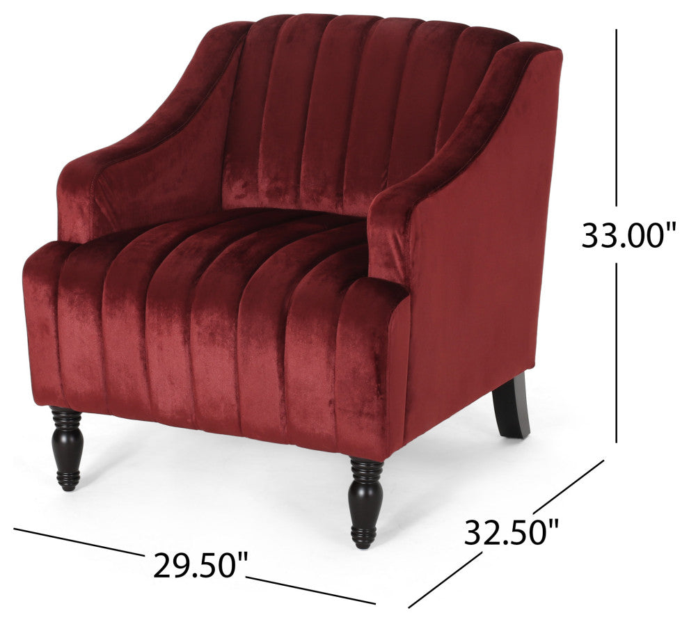 Candice Glam Velvet Club Chair, Garnet and Dark Brown