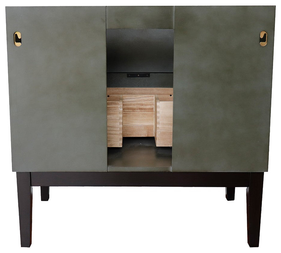 37" Single Vanity, Linen Gray Finish With White Carrara Top And Rectangle Sink