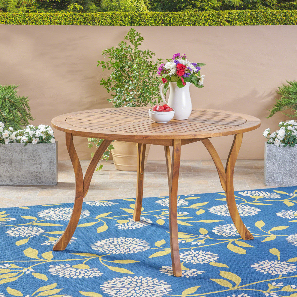 GDF Studio Adn Outdoor 47" Round Acacia Wood Dining Table, Teak