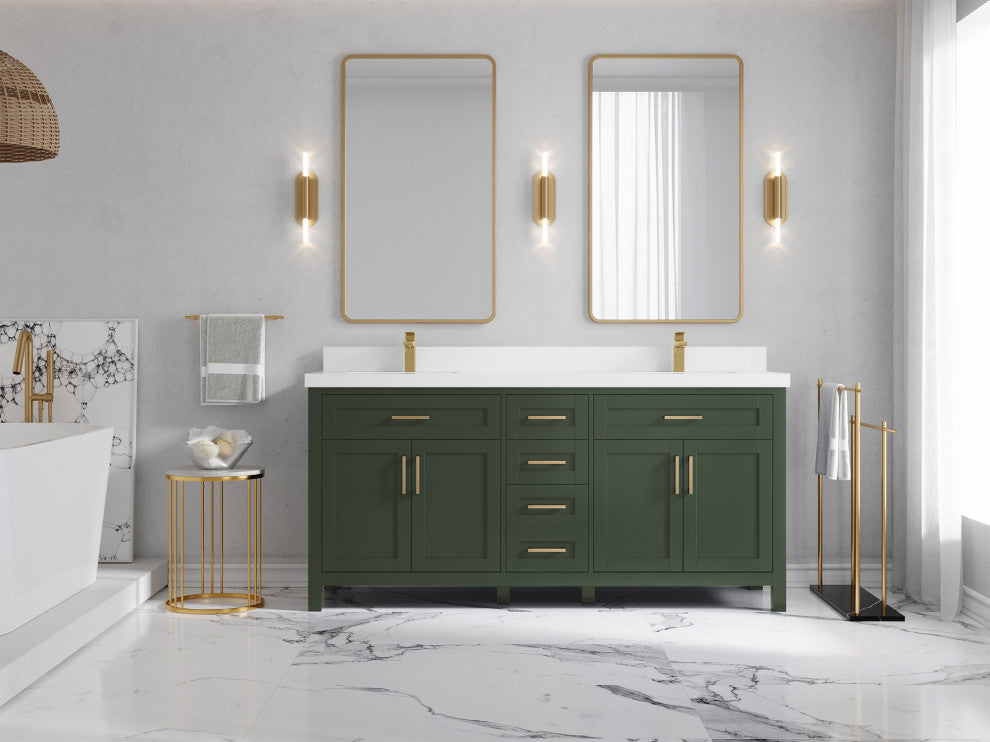 Cambridge 72 Double Sink Bath Vanity in Pewter Green 2" White Quartz