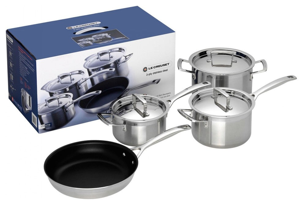 Le Creuset 3-Ply Stainless Steel 4-Piece Cookware Set