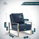 LeisureMod Jefferson Faux Leather Accent Armchair With Silver Frame, Navy Blue