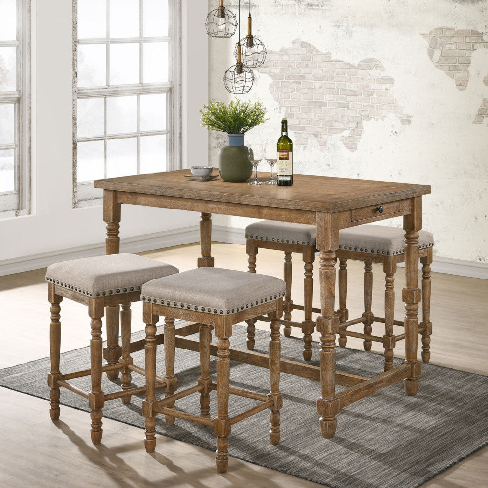 Rectangular Counter Height Table, Weathered Oak Finish