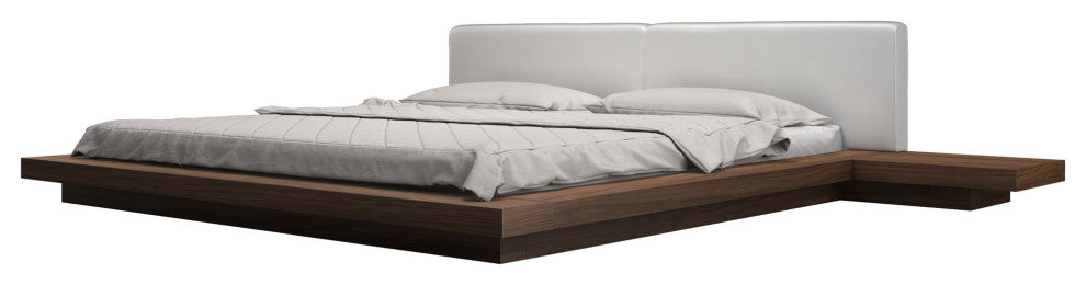 Akanji Bed White Eco Leather and Walnut / King