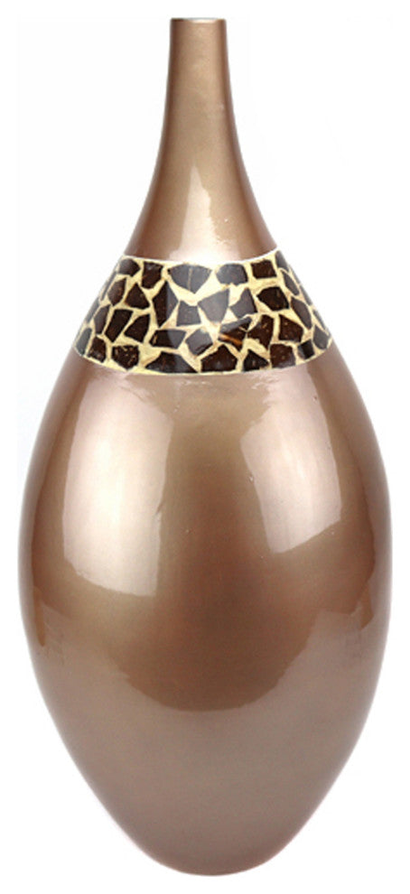 Daphne Ceramic Vase Glazed Chocolate Brown with Ceramic Insets