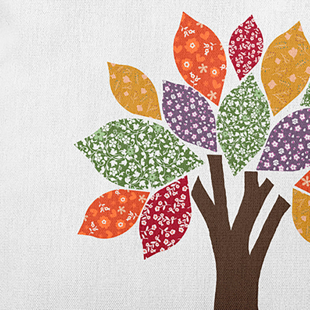 Printed Quilt Tree Accent Pillow, Scallion, 18"x18"