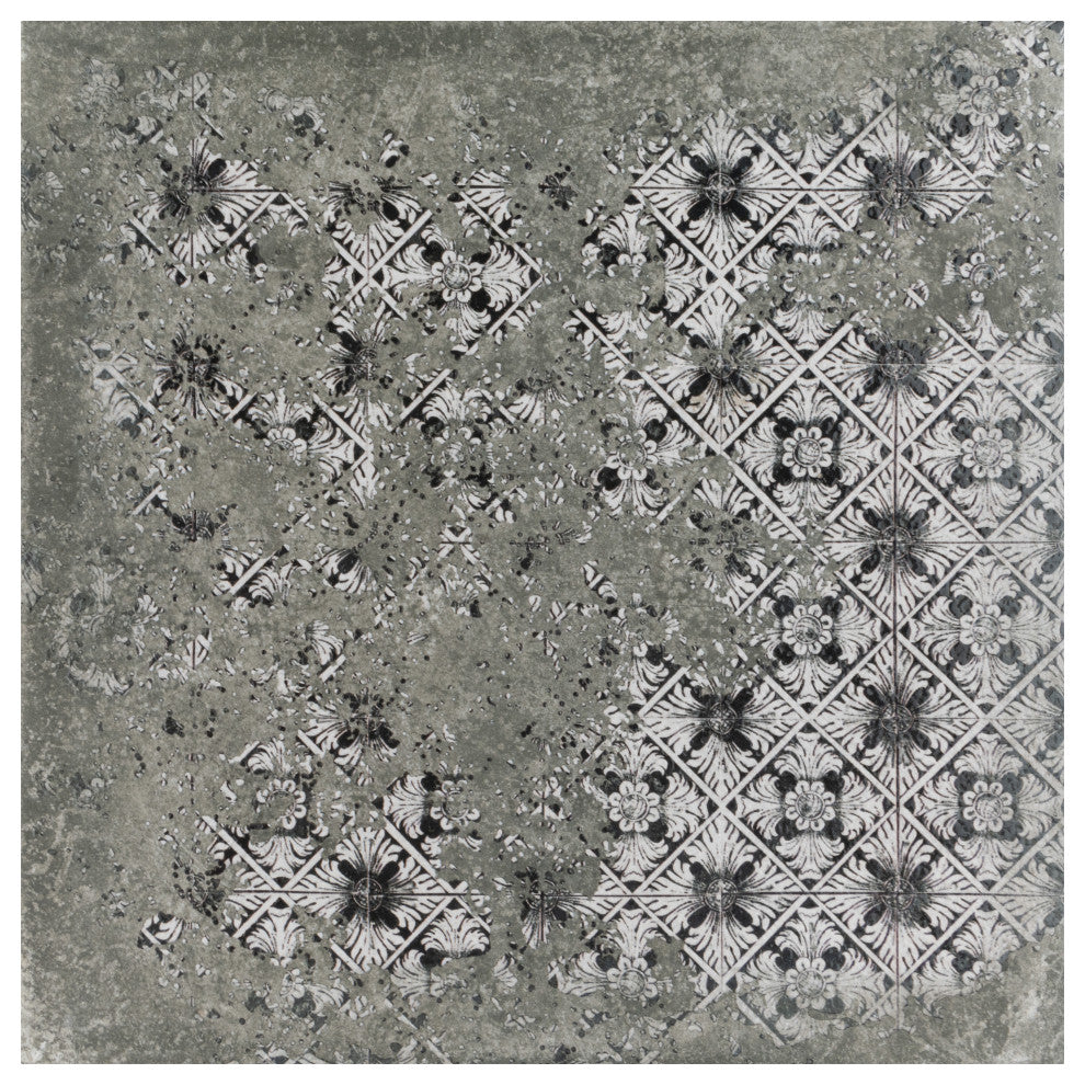 Antigua Deco Graphite Porcelain Floor and Wall Tile