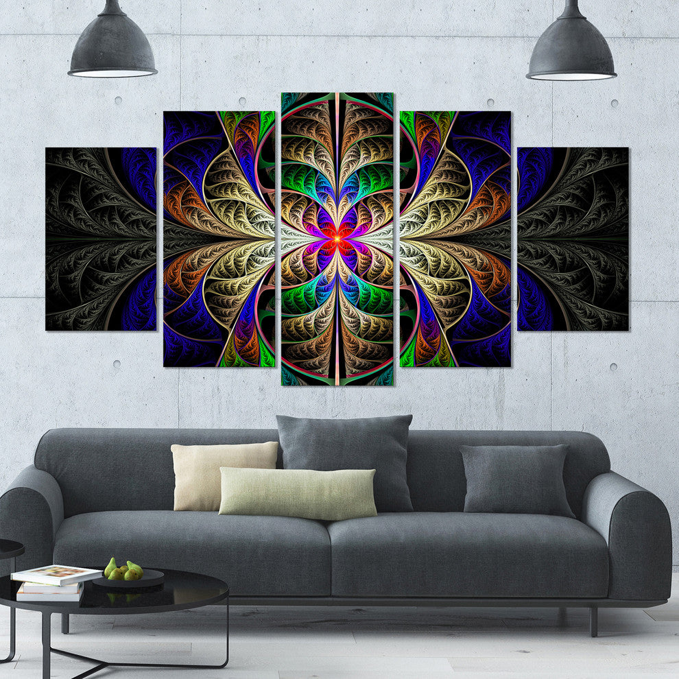 Fabulous Multi Color Fractal Art, Abstract Canvas Art Print, 60"x32", 5 Panels