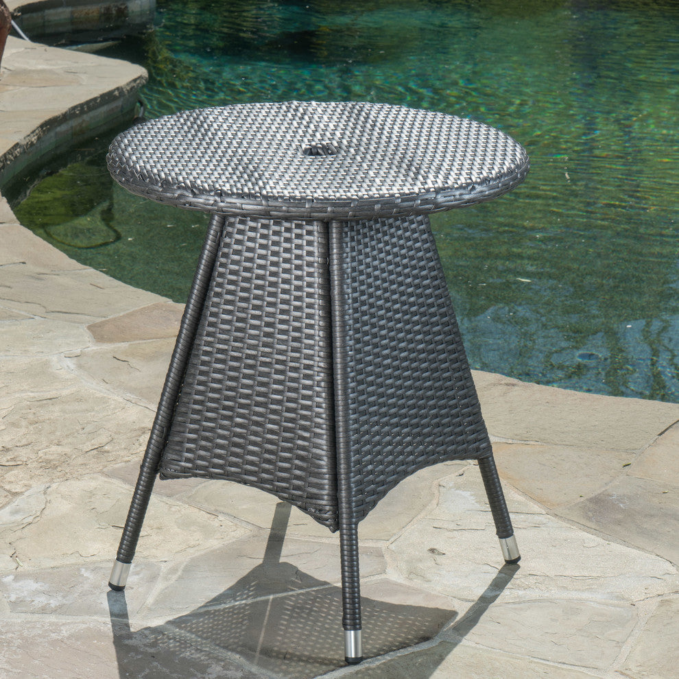 GDF Studio Colonial Outdoor Gray Wicker Round Bistro Table