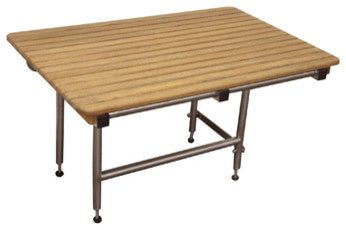 Plantation Teak ADA Wall Mounted Folding Shower Bench WIth Legs, 18"x16"