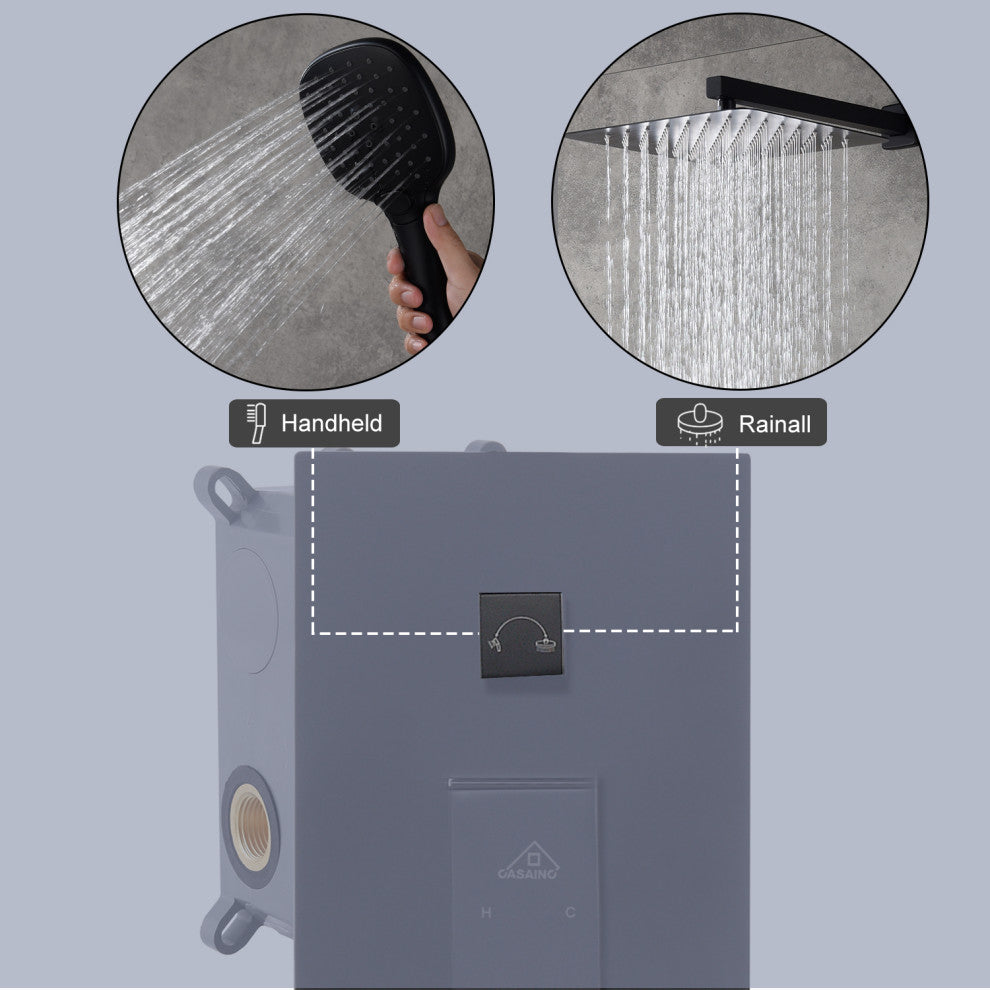 CASAINC 10" Wall Mounted 3 Spray Handheld Rainfall Luxury Shower System Set, Matte Black