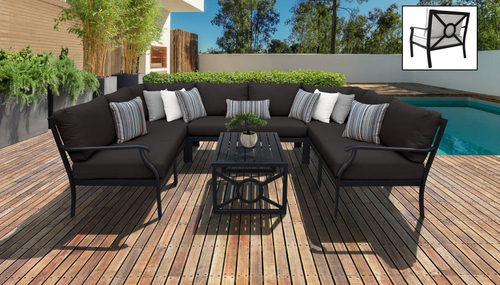 kathy ireland Madison Ave. 9 Piece Aluminum Patio Furniture Set 09c, Onyx