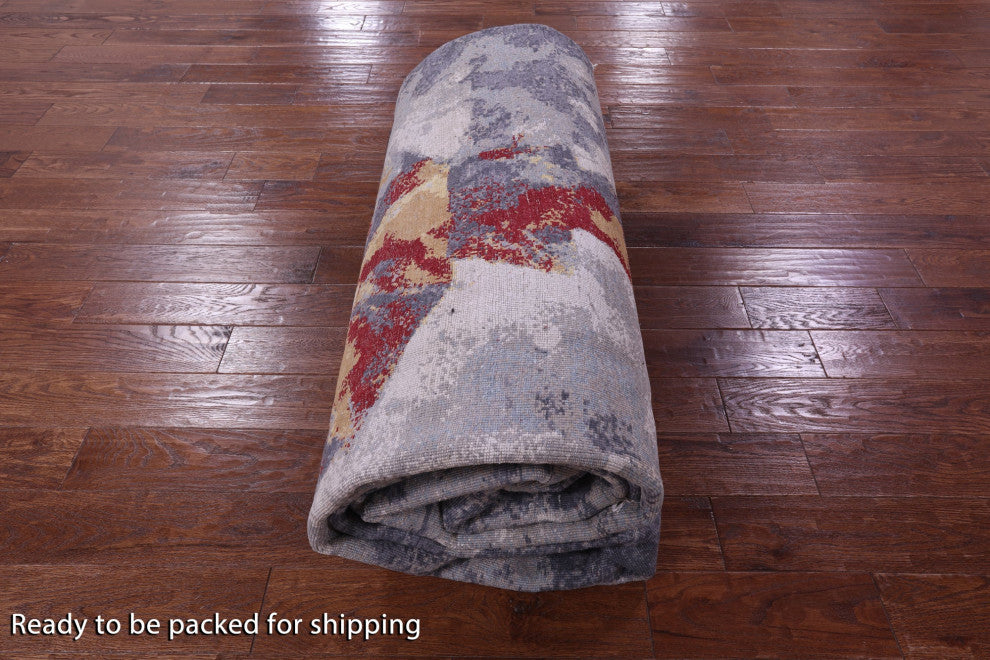 9' 11" X 13' 10" Handmade Wool & Silk Woman Under The Rain Rug - Q13156