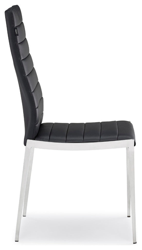 Modern Tryton Dining Chair Black Leatherette Polished Stainless Steel Legs