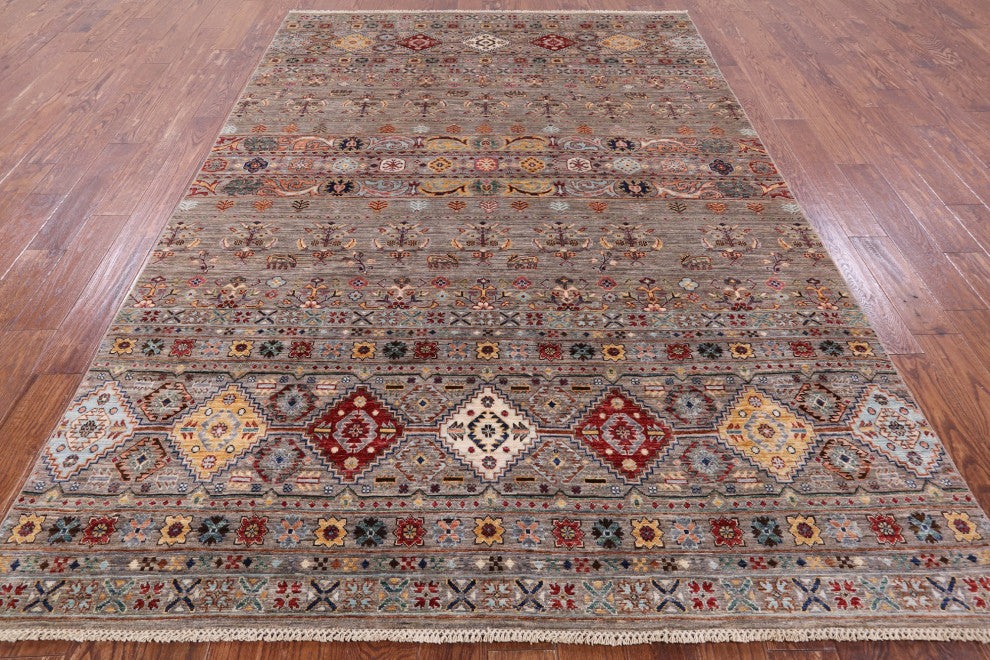 6' 8" X 9' 10" Handmade Tribal Khorjin Wool Rug Q7604