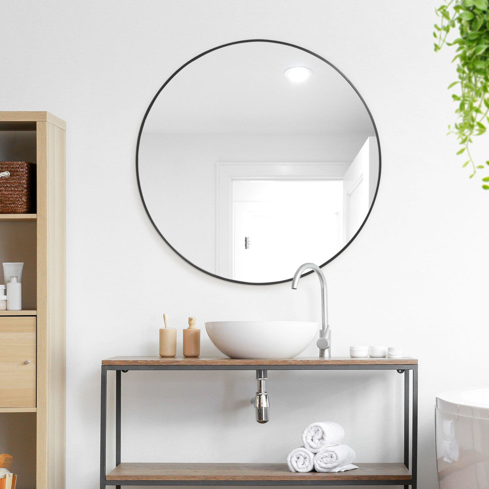 Black Round Thin Metal Framed Decorative Hanging Mirror - 30 x 30