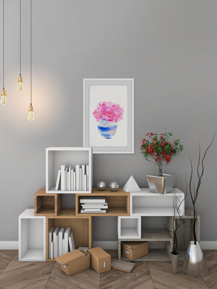 "Bushy Pink Vase" Framed Painting Print, 30"x45"