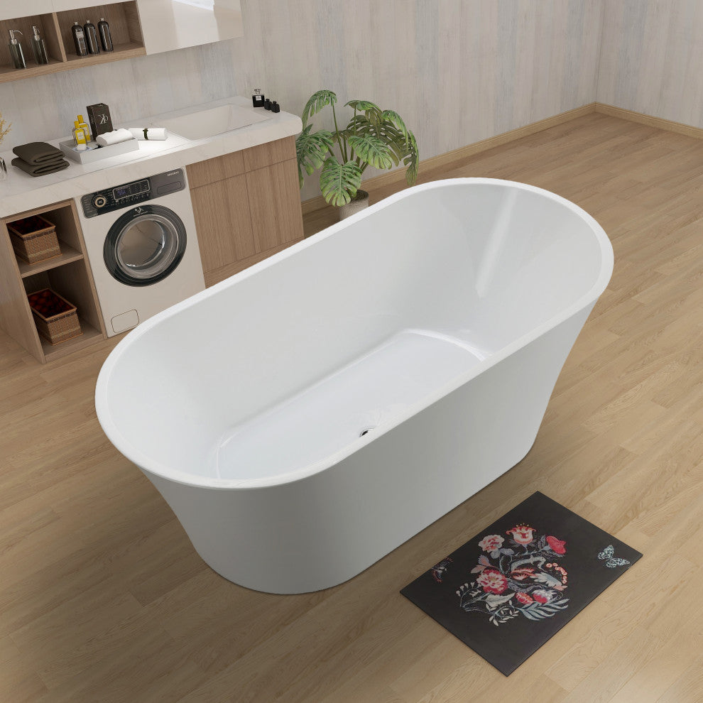 Vanity Art Freestanding Acrylic Bathtub, White, 63"x30"