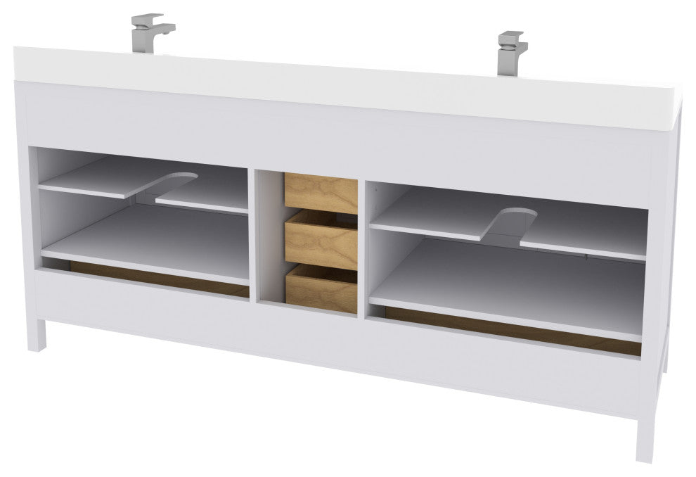 Rooh Bathroom Vanity, White, 72", Vanity, Countertop, Sink