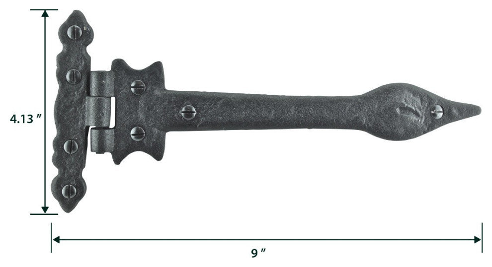 2 Pcs Black Door Strap Hinge 9" L Wrought Iron Spear Tip Renovators Supply