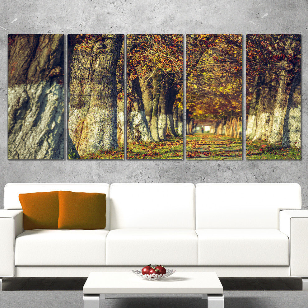 Colorful and Serene Autumn Forest, Modern Forest Canvas Art, 60"x28", 5 Panels