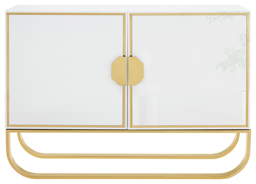 Nicole Miller Jacelynn Sideboard, White/Gold, 2-Door