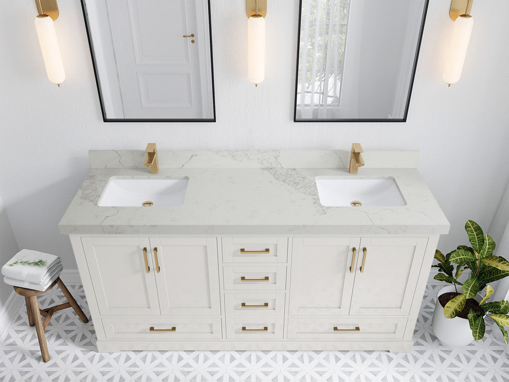 Boston 72" Double Sink Bath Vanity in Alabaster 2" Calacatta Nuvo