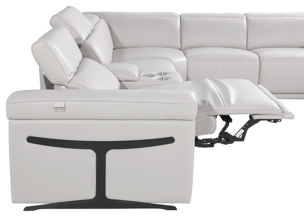 GIOVANNI 8-Piece, 4-Power Reclining Italian Leather Sectional, Light Gray