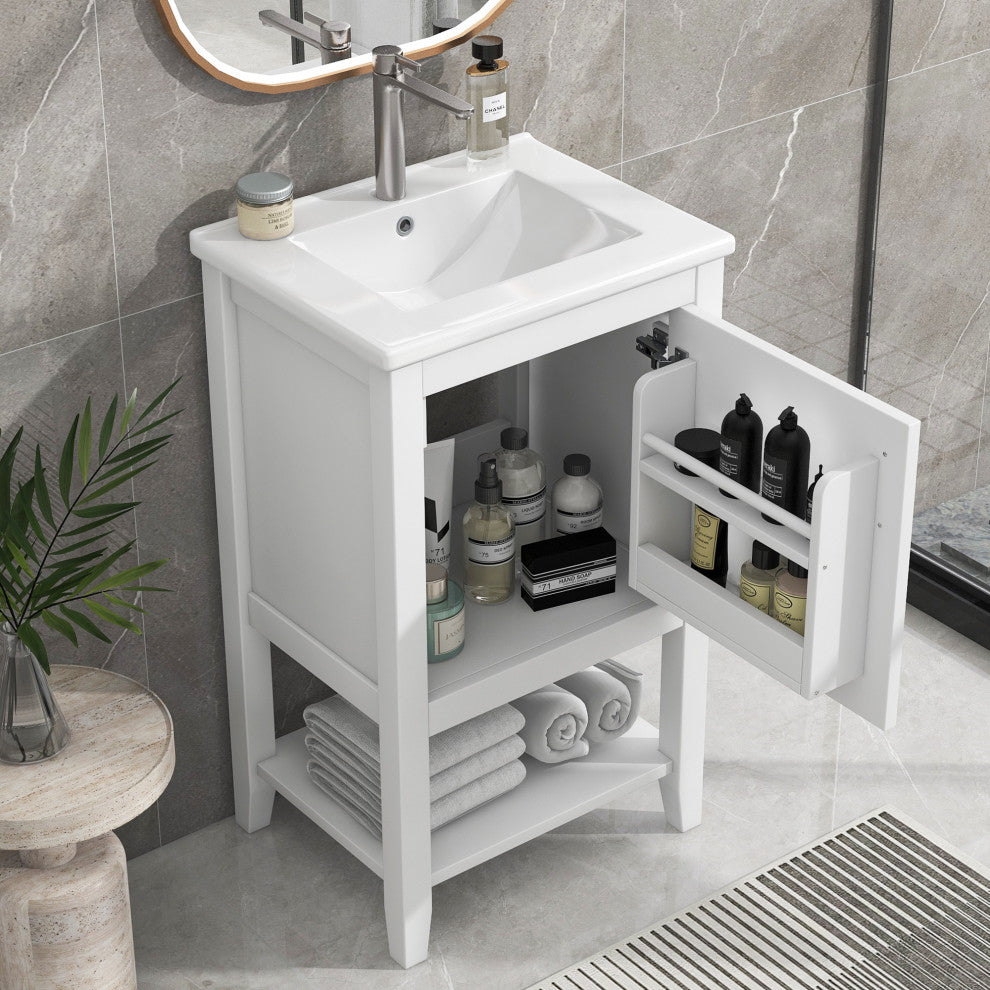TATEUS 20" Bathroom Vanity With Sink, Bathroom Cabinet, White