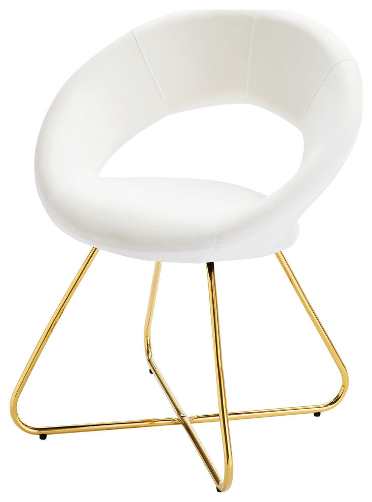 Dining Chair, Set of 2, White Gold, Velvet, Modern, Cafe Bistro Hospitality