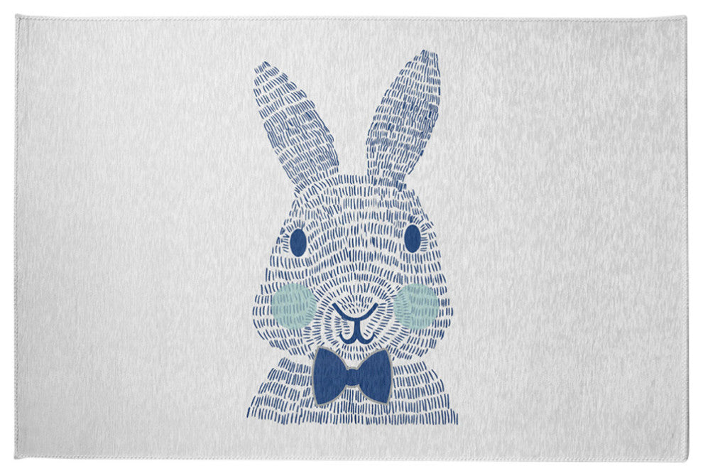 Monochrome Bunny Easter Chenille Rug, Dark Cobalt Blue, 2'x3'